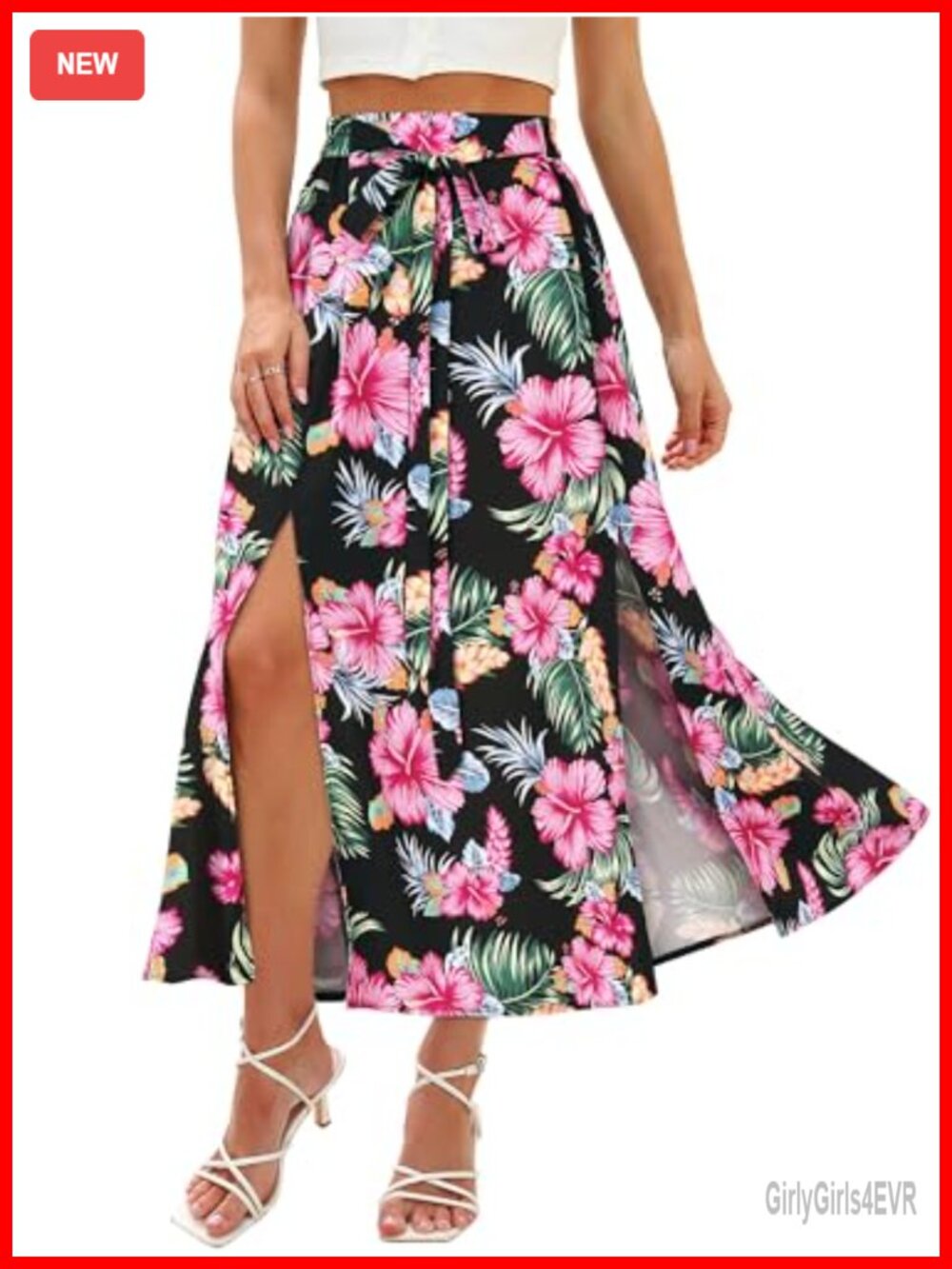 Womens Tropical Maxi Skirt with Pockets High Waist Slit Skirt